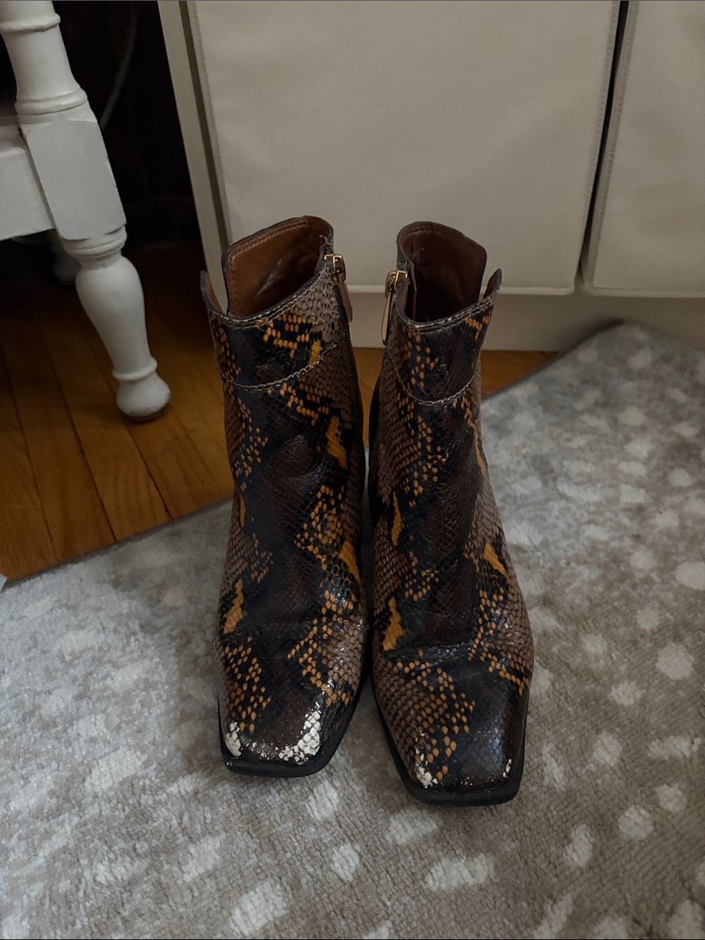Franco Sarto Brown & Black Snake-Print Ankle genuine leather Booties